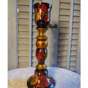 Hand-painted Khokhloma Russian folk art candle holder